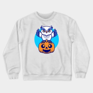 Cute Owl With Pumpkin Halloween Cartoon Crewneck Sweatshirt